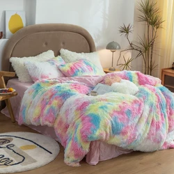 Winter Super Warm Bed Plush Romantic Princess Mink Velvet Fluffy Bed Duvet Cover 220x240 Wash bedding Home Textiles King Size