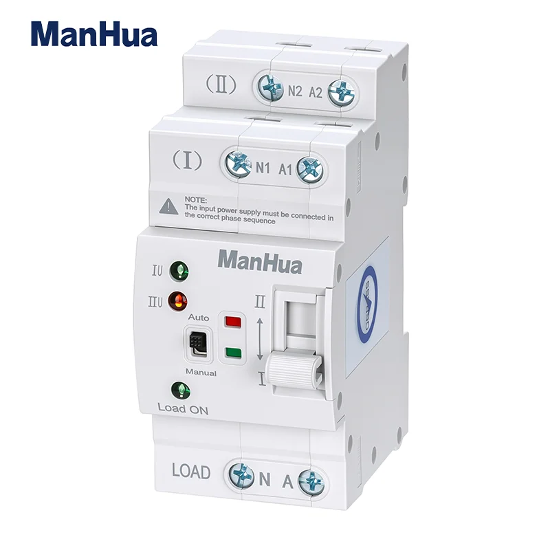 ManHua ATS Din Rail Dual Power MES1-63NS Automatic Transfer Switch with Voltage Protection 2P 4P 63A 220V Uninterrupted Power