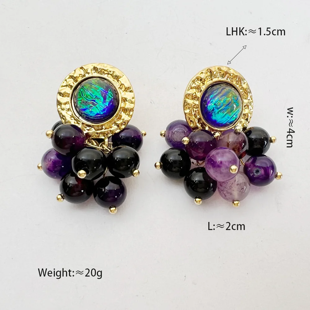 Vintage Purple Bunches of Grapes Drop Earrings Medieval Amethyst Natural Stone Eardrop for Woman Girl Genuine Jewelry Gift