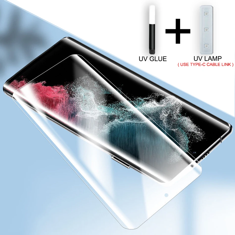 Full UV Glue Curved Tempered Glass For Samsung Galaxy S8 S9 S10 Plus S20 S21 S22 S23 Ultra Note 8 9 10 20 Screen Protector Film