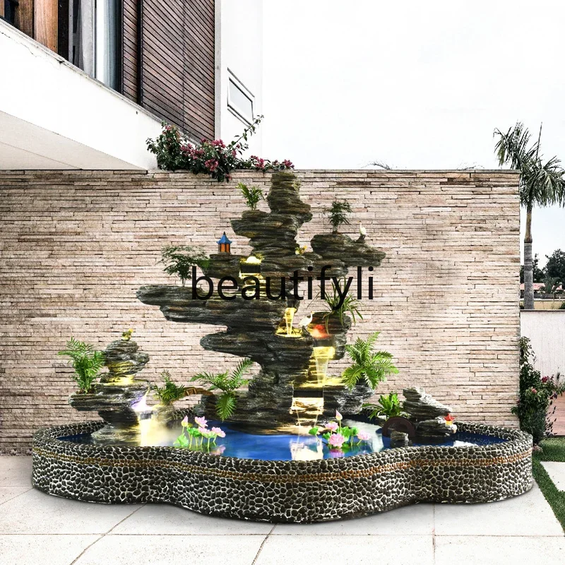 

Big rockery feng shui wheel fountain flowing water fish pond villa courtyard garden landscape decoration, lucky ornament07