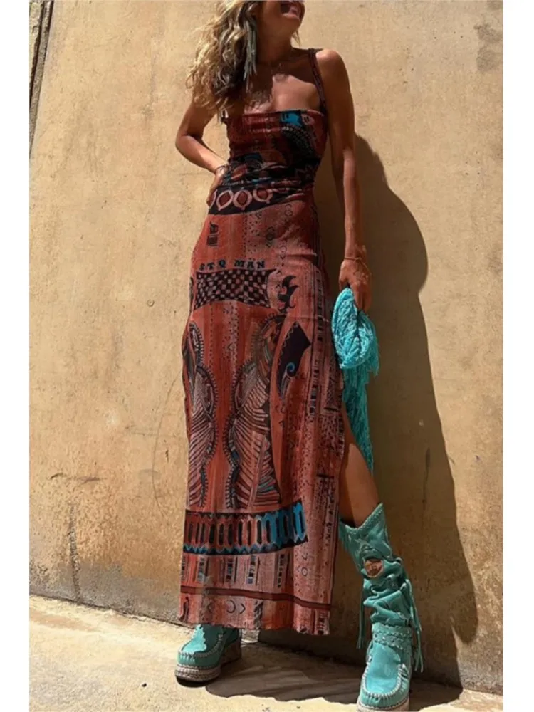 Sexy Backless Lace-up Mesh Dress Women 2024 Summer See-through Spaghetti Strape High Split Vacation Long Dresses Beach Vestidos