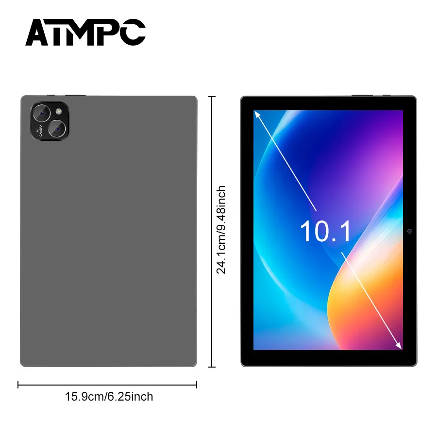 ATMPC 10.1 Inch Tablet PC, Android 14, 12GB RAM, 64GB ROM, Octa-Core, BT 5.4, 6000mAh, 2.4GHz/5GHz WIFI 6, IPS Screen Tablet PC