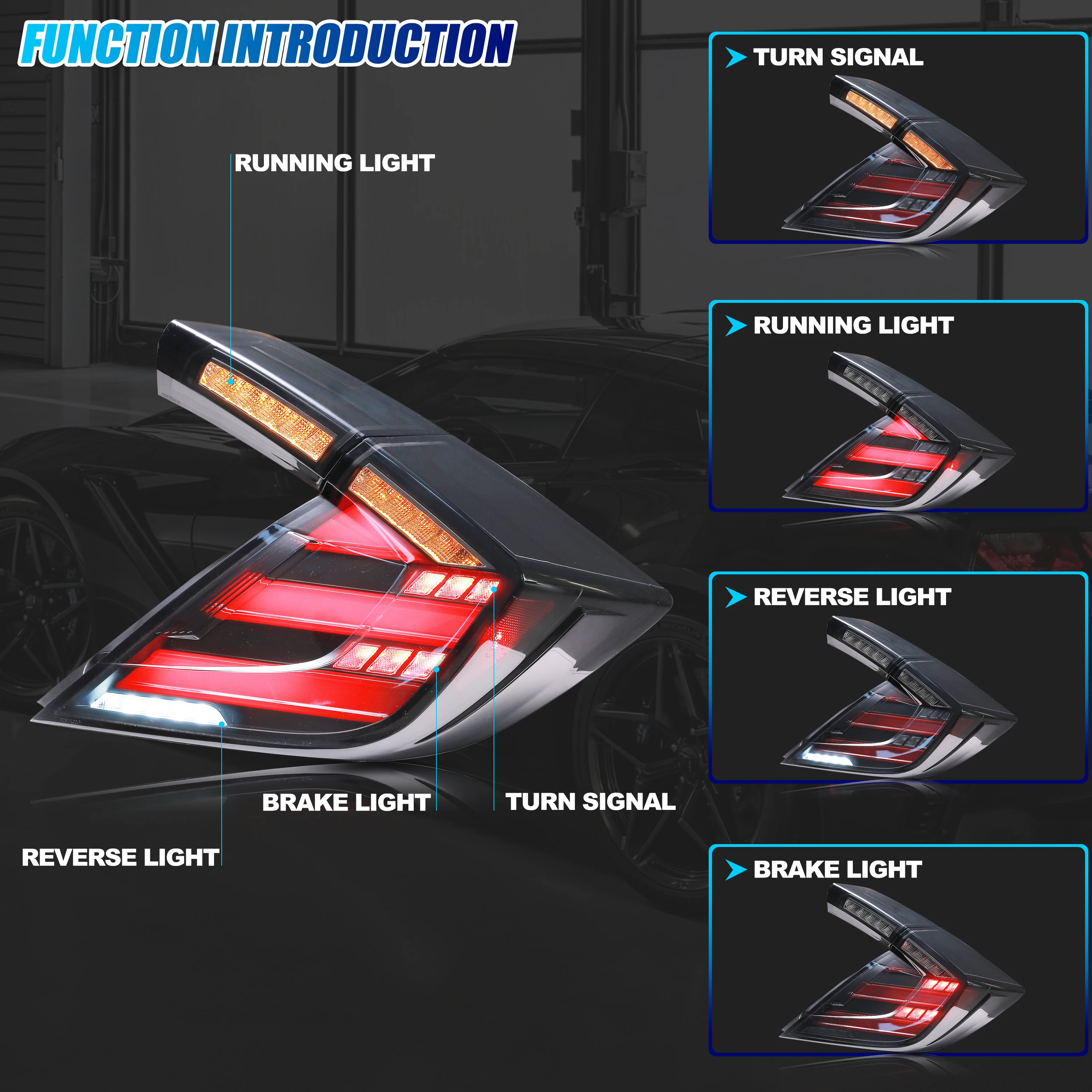 LED Tail Lights for Honda Civic Hatchback 2016-2020 Sequential Turn Signal Dynamic Animation Rear Lamps Assembly [Not Fit Sedan]