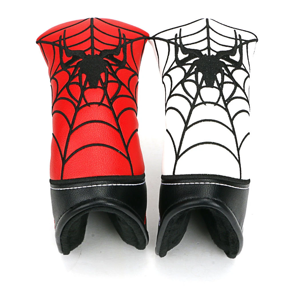 Spider Embroidery Pattern Golf Putter Cover PU Leather Large Mallet Golf Head Cover Magnetic Closure Golf Head Cover