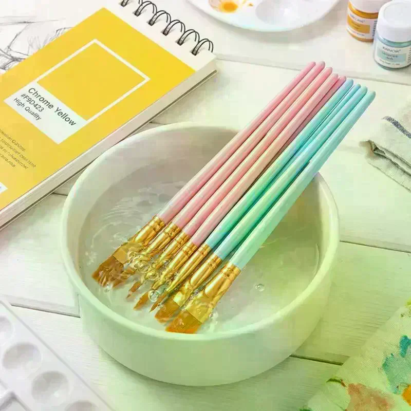 10Pcs Set Multi-functional Watercolor Brush Plastic Rod Art Painting Watercolor Gouache Oil Brush Nylon Hair Hook Line Oil Brush