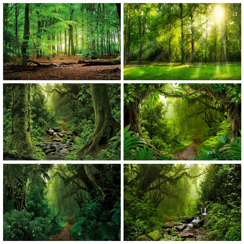 

Green Forest Scenery Backdrop Photography Baby Shower Green Leaves Adventure Landscape Photo Photographic Room Decor Background