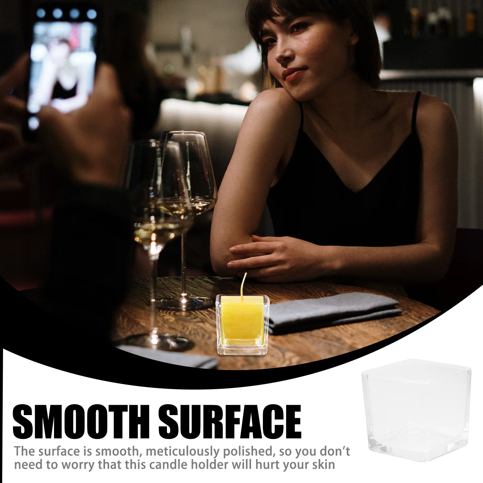 

4Pcs Square Glass Tealight Holder Clear Candlestick Holder for Indoor Outdoor Use Exquisite Workmanship Easy to Clean