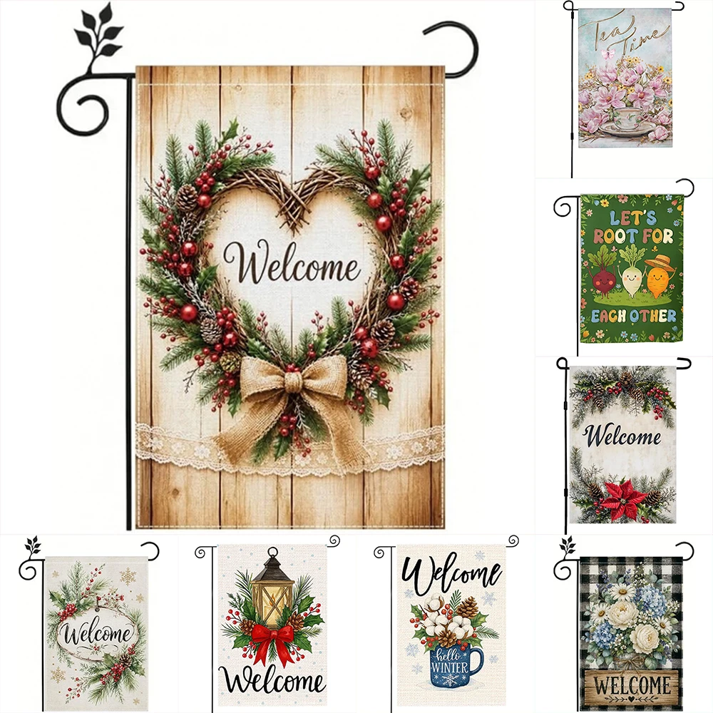 1pc  Welcome Seasonal Garden Flags, Double-sided Printed Outdoor Yard Decorative Banner For Patio Lawn Farmhouse
