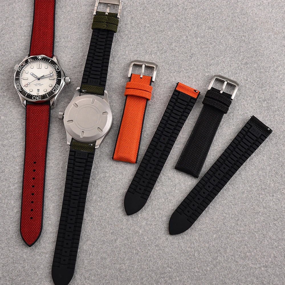 New Design Sailcloth Rubber Strap Quick Release Waterproof Watch Bands 18mm 19mm 20mm 21mm 22mm Canvas Nylon Wristband