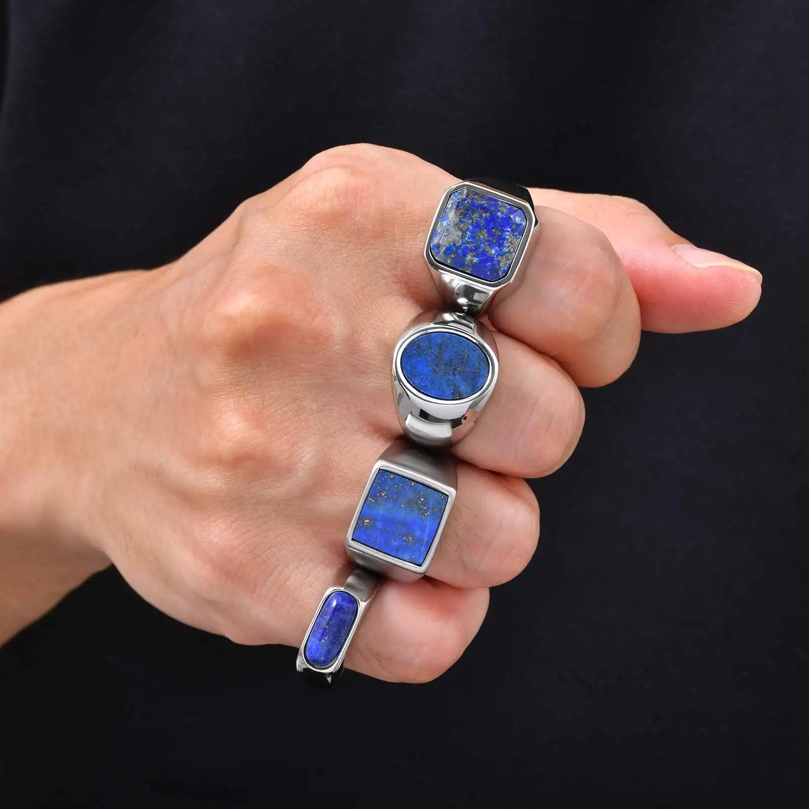 Bague chevalière Vnox en acier inoxydable pour homme, incrustation lapis-lazuli, bague géométrique classique, bijou quotidien ou de fête pour homme, cadeau