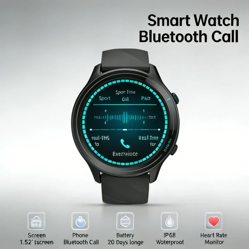 

Умные часы с HD-дисплеем 1,52 дюйма, Bluetooth-вызовами, мониторингом здоровья, 20 днями работы в режиме ожидания, водонепроницаемостью IP68, спортивные смарт-часы для Android и iOS
