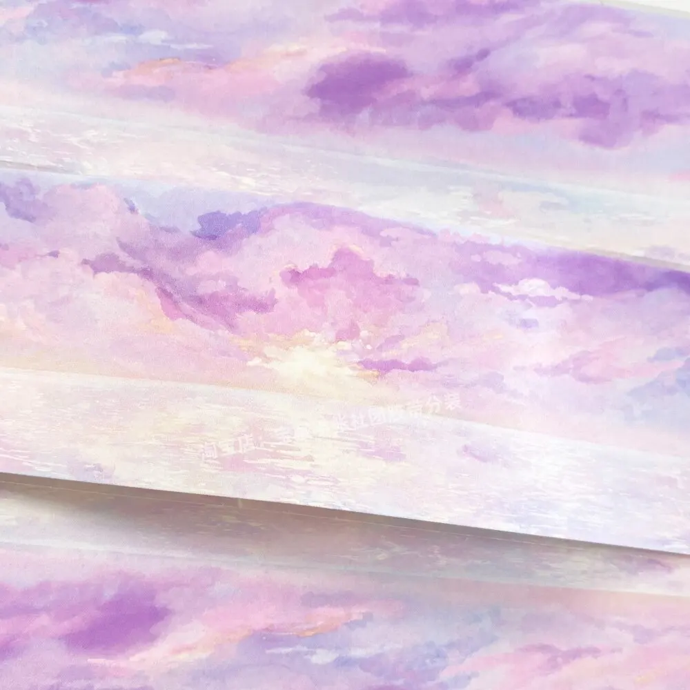 Vintage Purple Mist Washi Tape Roll PET Sea Scenery Sticker for Journaling Scrapbooking DIY Flowing resin Shaker Bullet Jo
