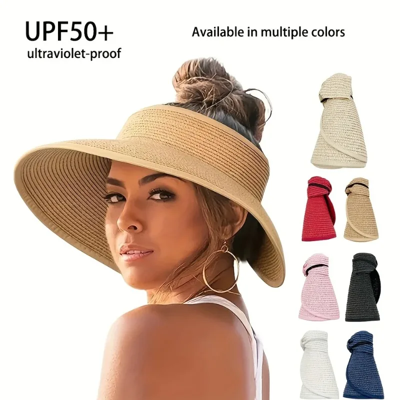 Foldable Sun Cap Women Summer Visors Hat Hat Stylish and UV-Resistant for Outdoor Hiking Wide Large Brim Beach Straw Hats Chape