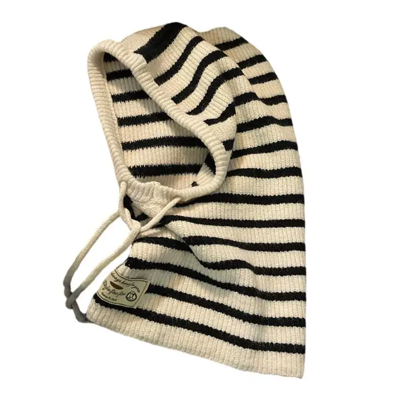 39bd Versatiles Stripe Balaclava Hat นุ่มหมวกที่สะดวกสบายหมวกบุคลิกภาพที่สวยงาม