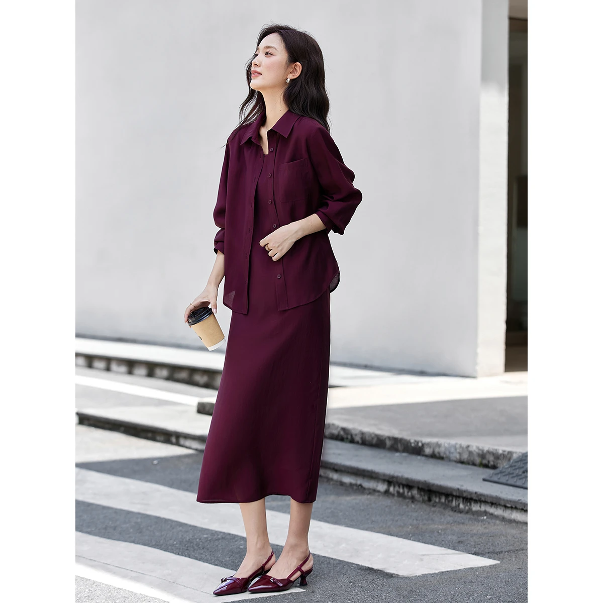 VIMLY Lyocell Women's Shirt Dress Set 2026 Spring Autumn Two Piece Clothing Sets Long Sleeve Shirt Long Slip Dress Lady A3010 image 3