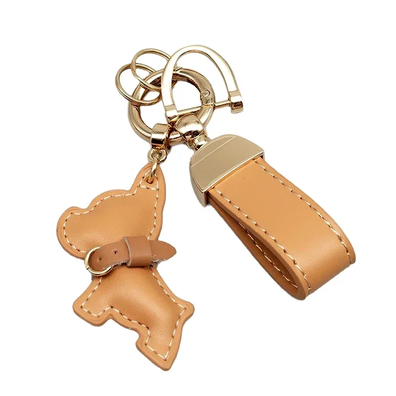 Portachiavi per auto con cucciolo di bulldog francese in pelle da 1 pezzo, regalo creativo, ciondolo per borsa, ornamento, portachiavi per auto carino