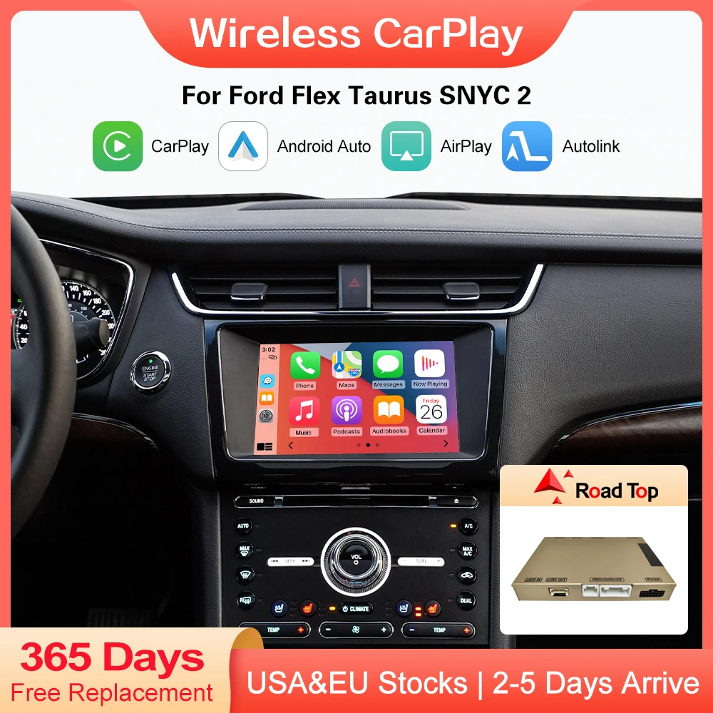 Road Top Wireless Apple CarPlay Android Auto Decoder for Ford Flex Taurus Sync2 with Mirror Link AirPlay Car Play Functions