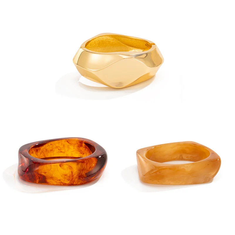 Ingemark 3 أنماط خمر غير النظامية واسعة الراتنج أساور للنساء العصرية الإبداعية التراص مكتنزة أساور مجوهرات اكسسوارات