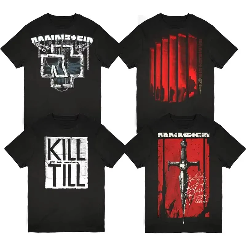 

Summer Men's Loose Versatile Casual T-Shirt Printed Punk Industrial Metal Rock Loose Cotton Men's T-Shirt Men's and Women's Top