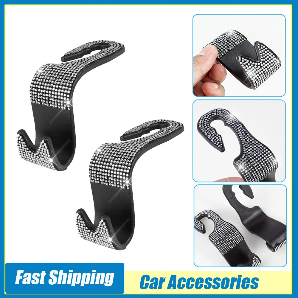 2pcs Universal Auto Headrest Storage Organizer Hook Car Rhinestone Decorative Hook Car Seat Back Hanger Hook Car Accessories