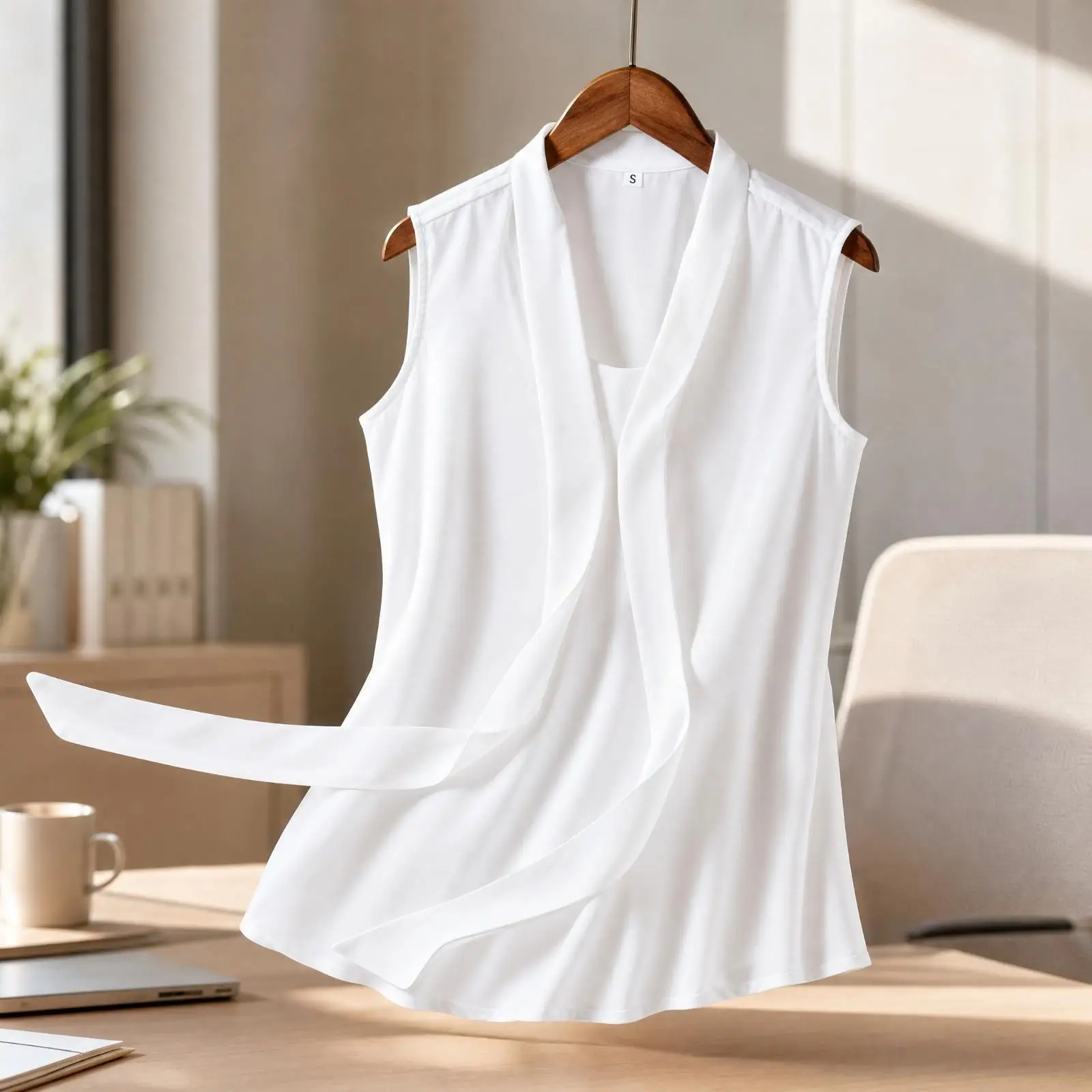Women's Sleeveless Silk-Like Blouse Flowy Blouse with Neck Tie Detail Lightweight Sweetheart Neckline Sleeveless Top for