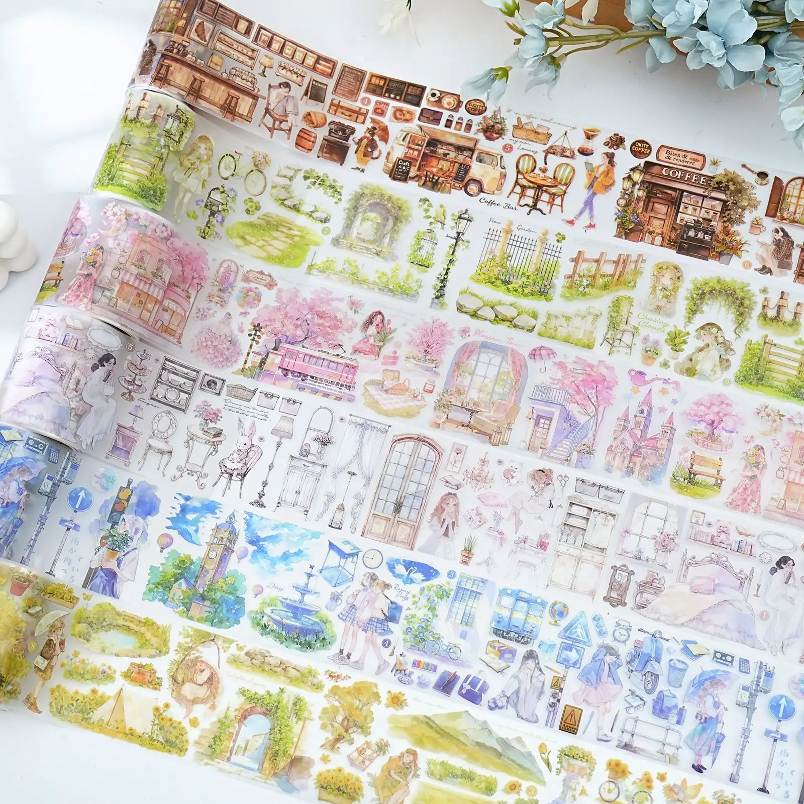 2Meter Scene PET sticker Tape with Matte Surface Good Time Series for Journaling Decor Craft Supplies