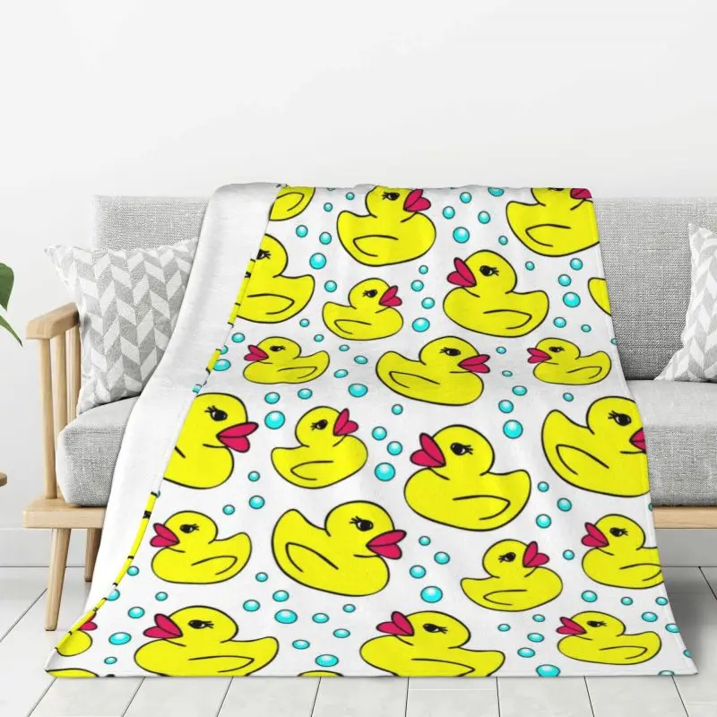 Custom Print Seamless Pattern With Yellow Rubber Ducks And Bubbles Blankets Breathable Soft Flannel Winter Throw Blanket Bedroom