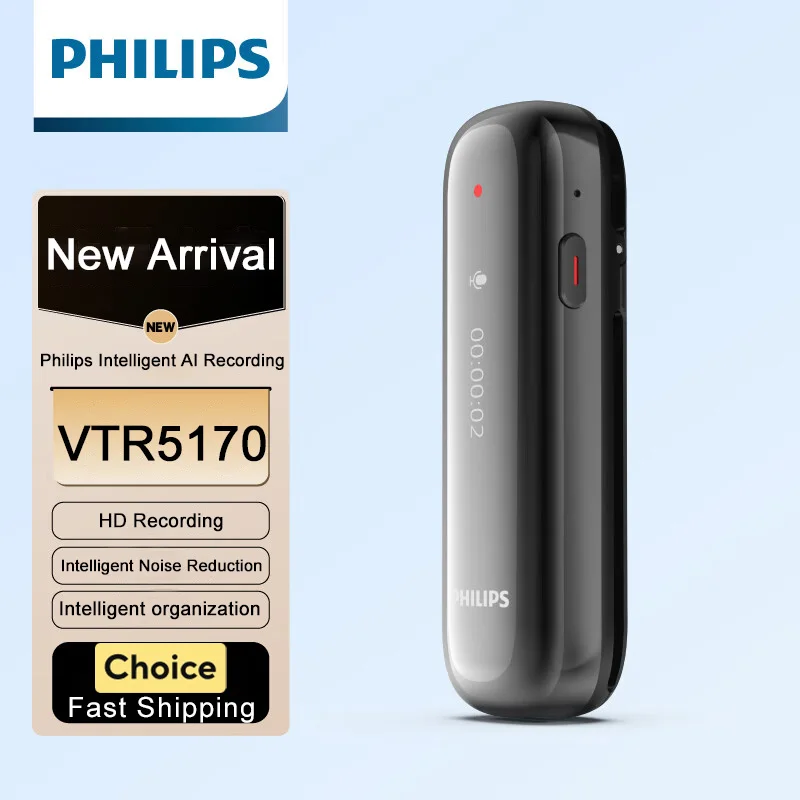 New Philips VTR5170 Smart Recording Pen 16G HD Noise Reduction Meeting Record One-click Recording for Students Learning Business
