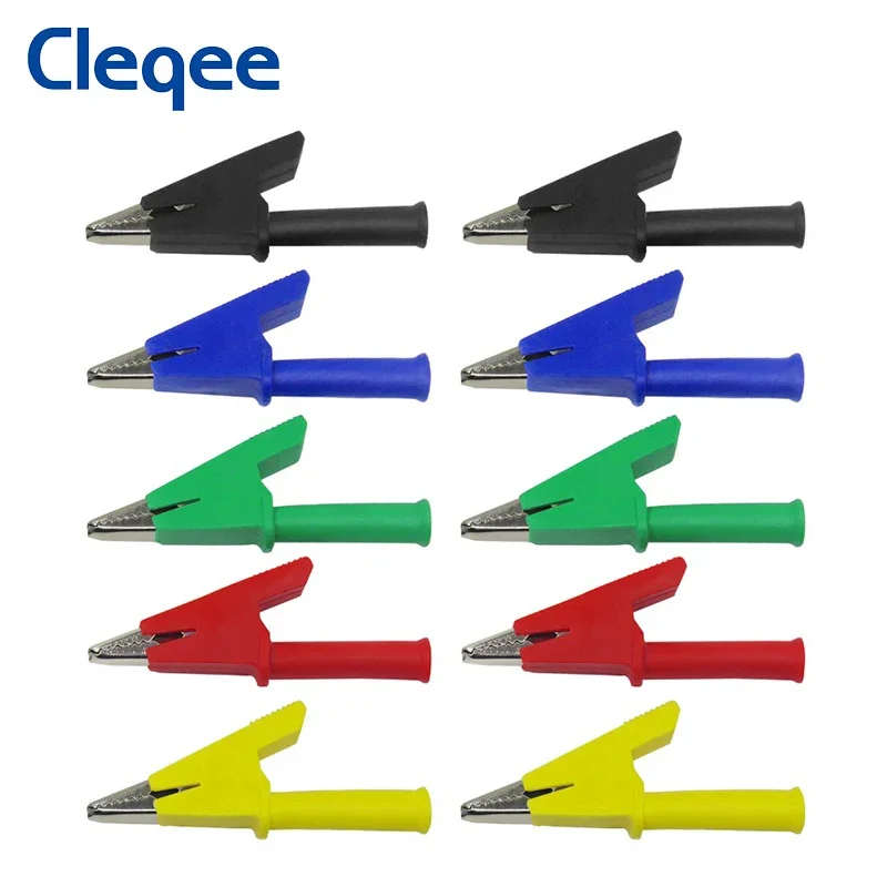 Cleqee P2002 10PCS Alligator Clips Testing tool with 4mm socket Safety Crocodile clamps for banana plug or welding 1000V 20A