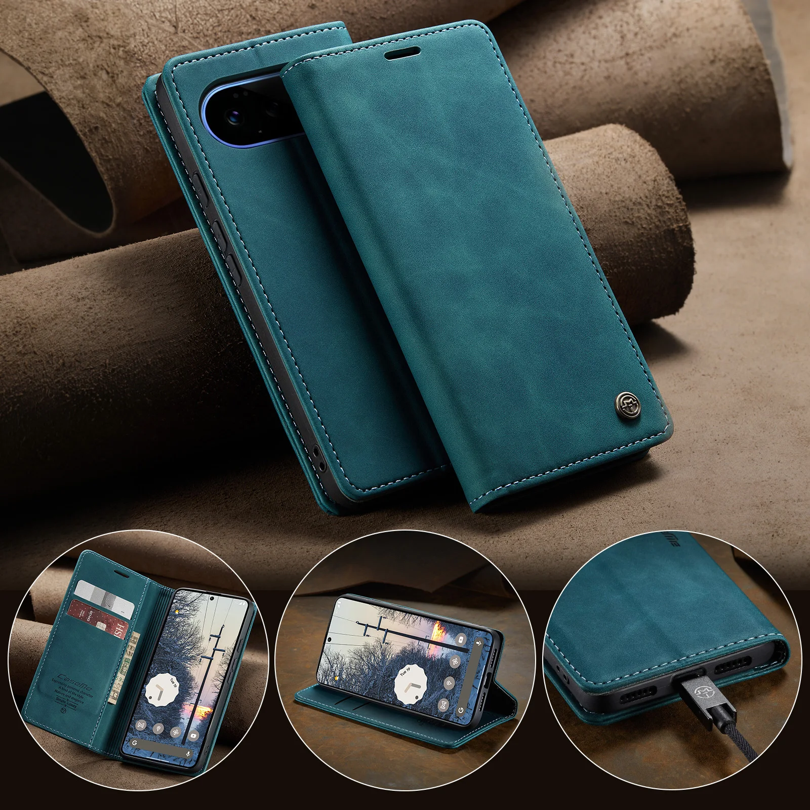 Caseme-013 Wallet Case For Google Pixel 6 7A 8 8A 8Pro 9 9A 10 11 Pro XL Book Flip PU Leather Card Pocket Money Bag Pouch Cover