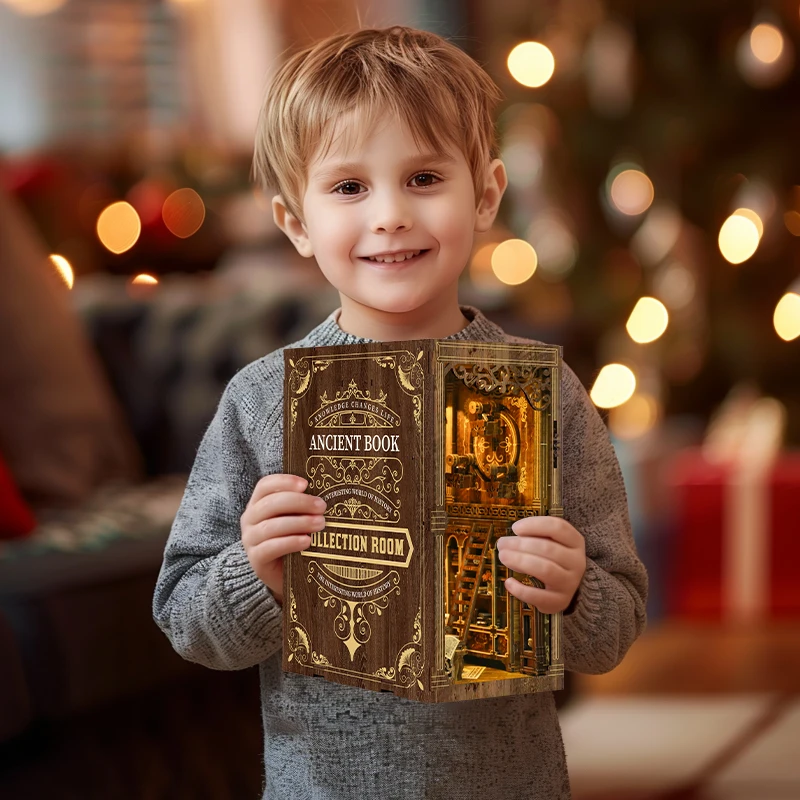 DIY 木製ブックヌックインサートキットドールハウスビルディングおもちゃブックエンド本棚装飾ドールハウスおもちゃ子供のためのクリスマスギフト