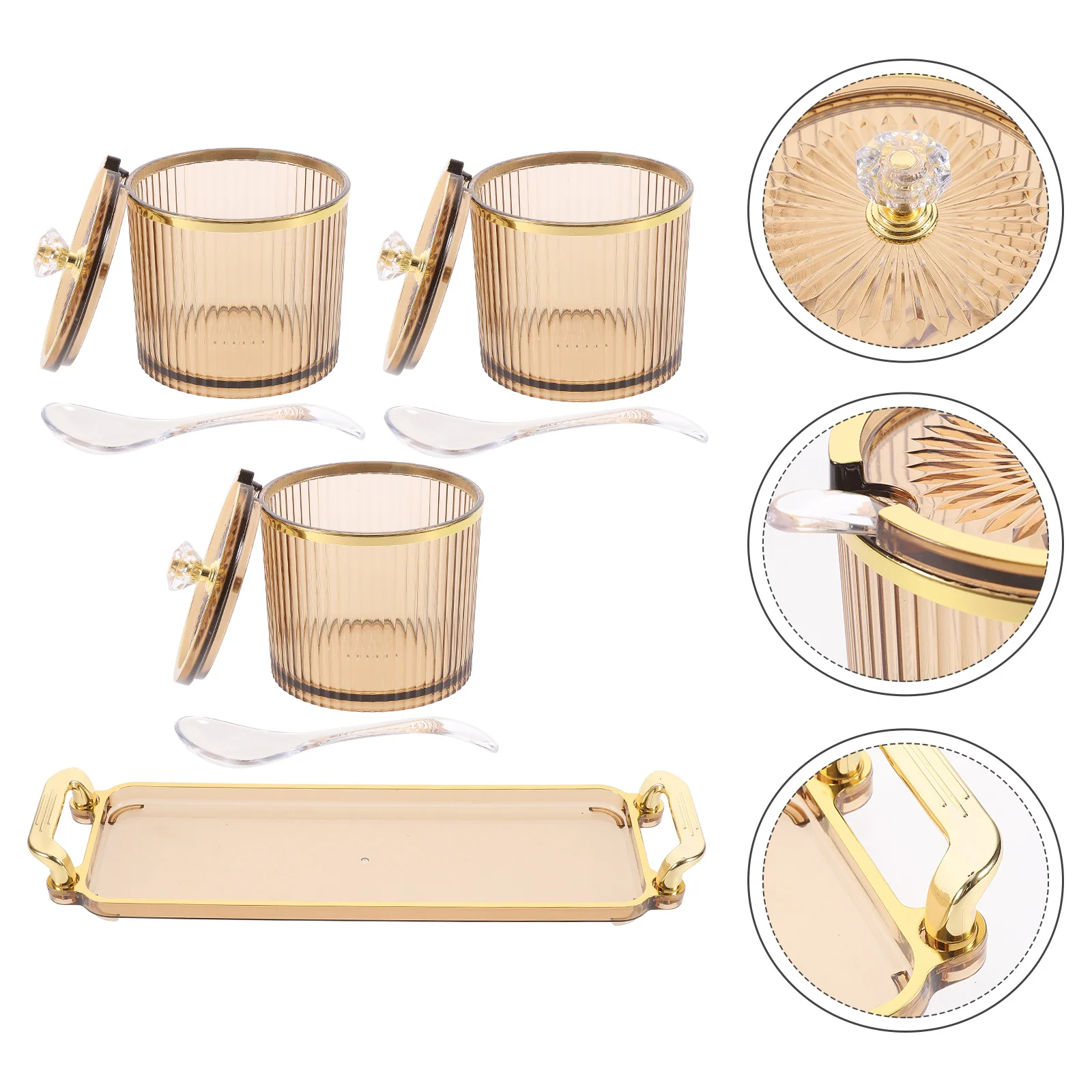 

1 set 1 Seasoning Box Set Spice Jar Condiment Salt Sugar Jar Transparent Striped Design Kitchen Condiment Holder Coffee Sugar