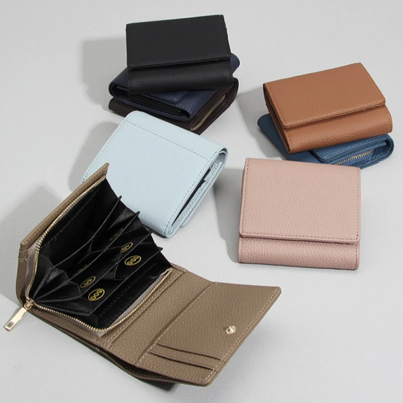 

Litchi Grain Leather RFID Mini Wallet -Compact Bifold Purse with Snap Closure, Multi-Compartment Organizer Wallets for Daily Use