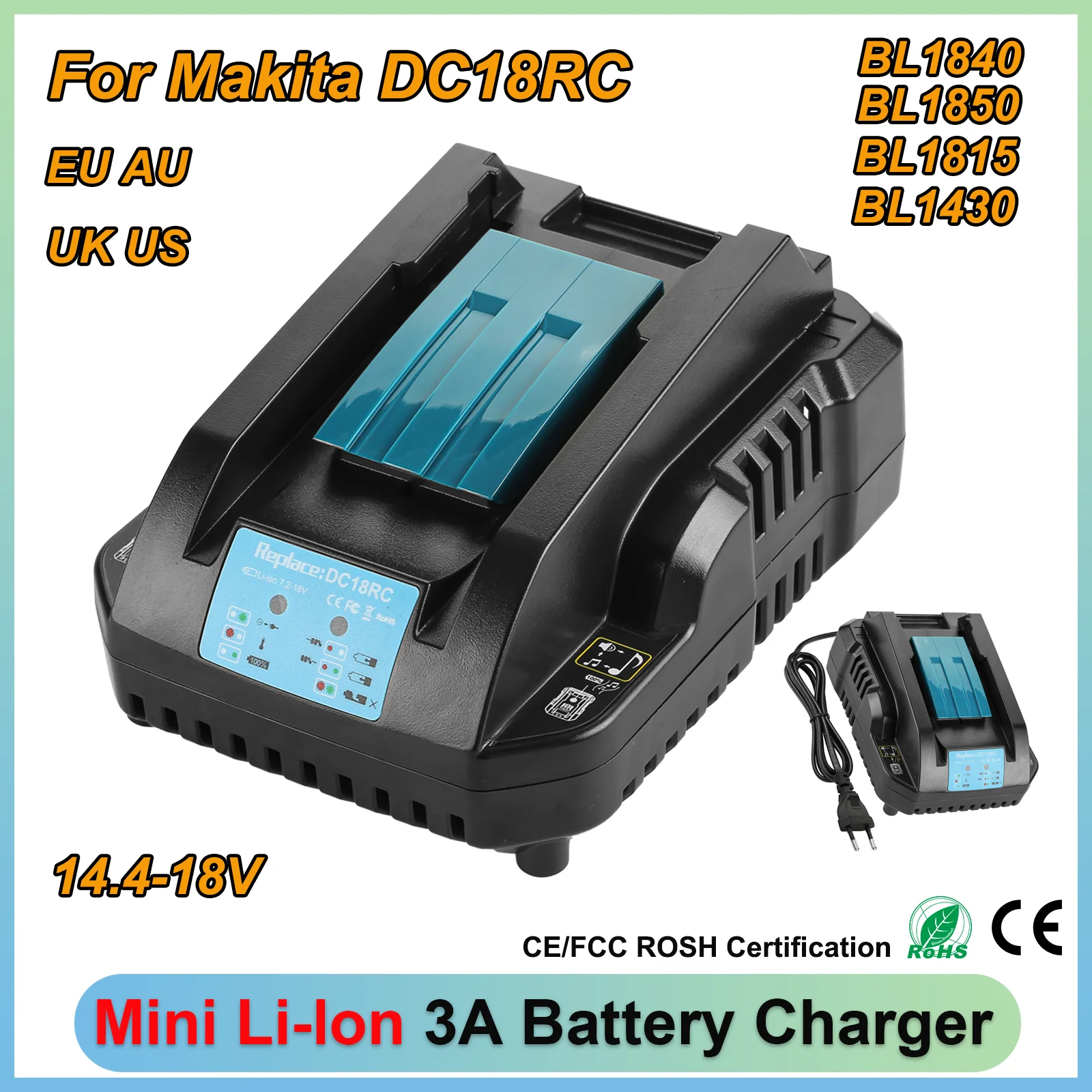 

Зарядное устройство DC18RC 3A для литий-ионных аккумуляторов Makita 18V 14.4V BL1860B, BL1850B, BL1840, BL1830, BL1820, BL1415, BL1440, зарядное устройство для электроинструментов.