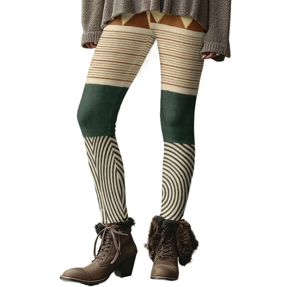 سراويل ضيقة مرقعة هندسية ملونة ذات إعدادات عصرية للنساء ملابس رياضية عالية الخصر قابلة للتمدد يجب اقتناؤها قيعان عصرية