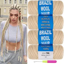 Kanekalon-Hilo de pelo de lana brasileña para trenzado, peluca Artificial senegalesa sintética, accesorio para el cabello, salón de tejer, 70g