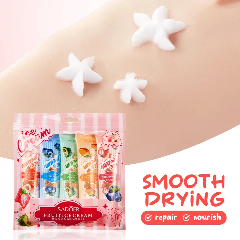 5pcs/set Fruit Ice Cream Hand Cream Moisturizing Nourishing Brightening Hydrating Hand Creams Hands Skin Care Products