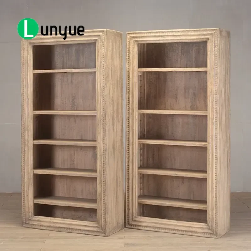 Organic Modern Vintage Bookcase Display Cabinet Recycled Elm Solid Wood Luxury Villa Furniture High Quality Country Style