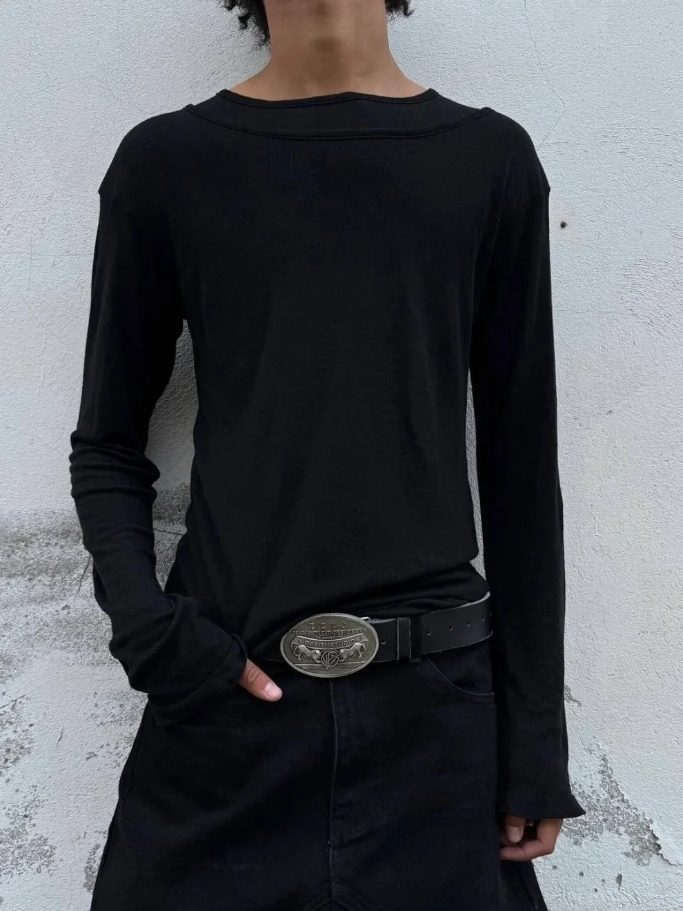 No/faith studios24SS genuine leather cowhide retro old metal buckle belt belt