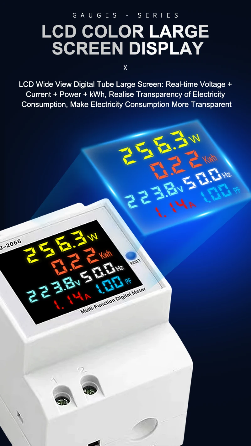 6IN1 DIN Rail AC Monitor 110V 220V 380V 100A Voltage Current Power Factor Active KWH Electric Energy Frequency Meter VOLT AMP - view 4