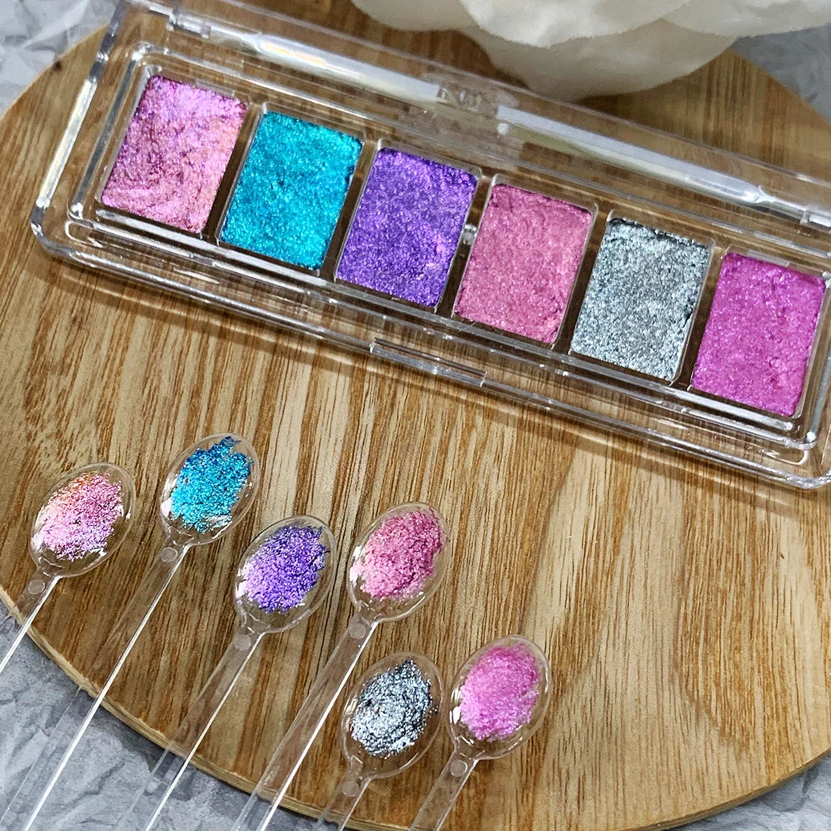 

6Colors/set Bling Mud Solid Nail Glitter Powder Super-Bright Fire Opal Crystal Chrome Rubbing Powder Aurora Shell Mirror Powder