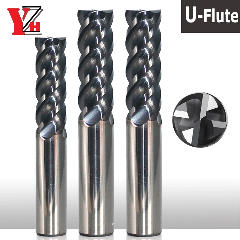 HRC55/65 U-Type Flute Milling Cutter Coated Tungsten Steel 4 Flute CNC Machine Tools 1mm 2mm 3mm 4mm 6mm 8mm 10mm 12mm 14mm 16mm