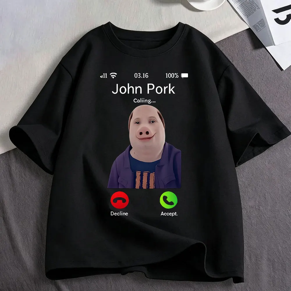 John Pork Is Making a Funny Phone Call Emoji T-Shirt, Unisex Clothing T-Shirt, Fashionable Loose Short-Sleeve T-Shirt, Streetwear