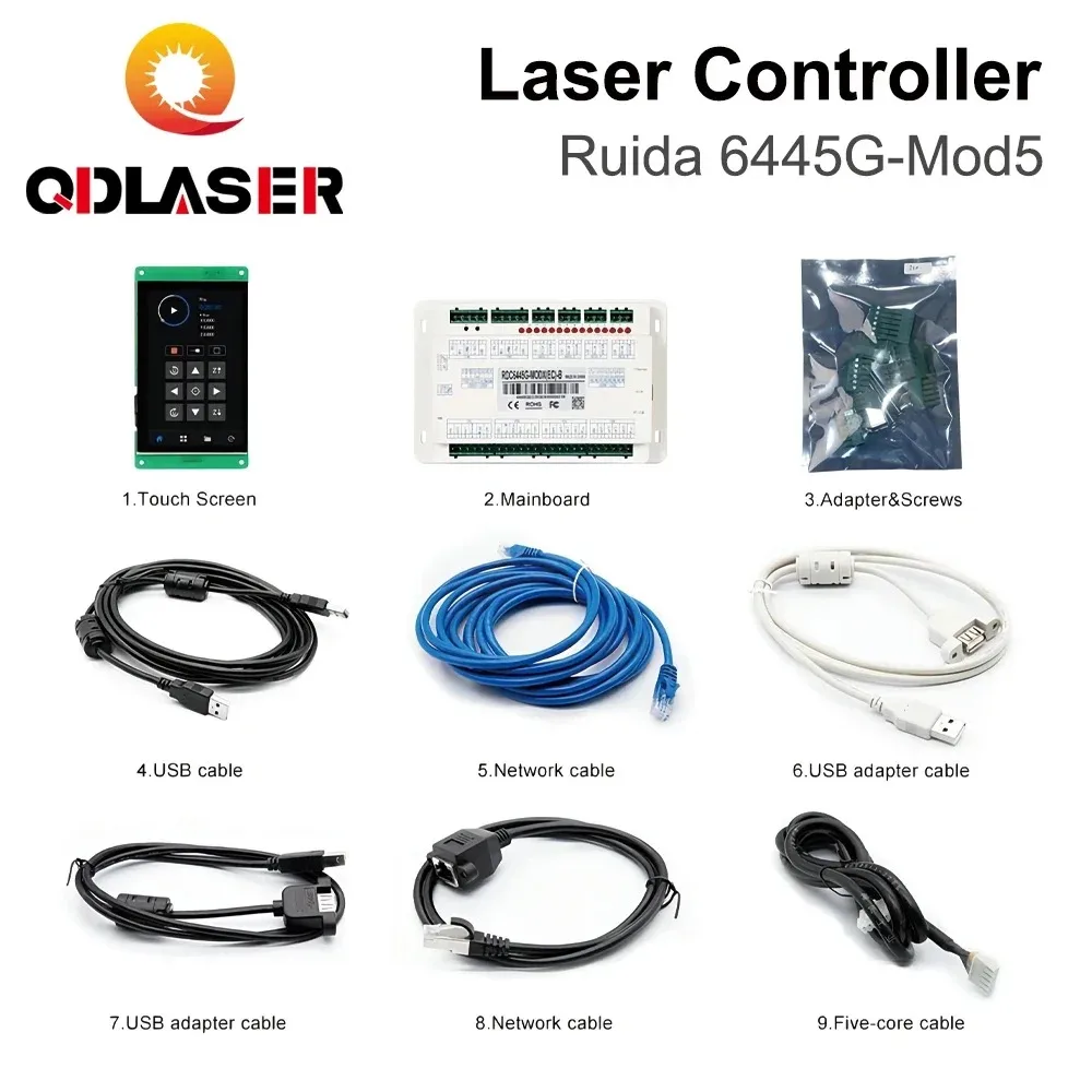 QDLASER Ruida 6445G-Mod5 Touch Screen CO2 laser controller DIY Panel Button RDWorks V8 Software For CO2 laser cutting machine
