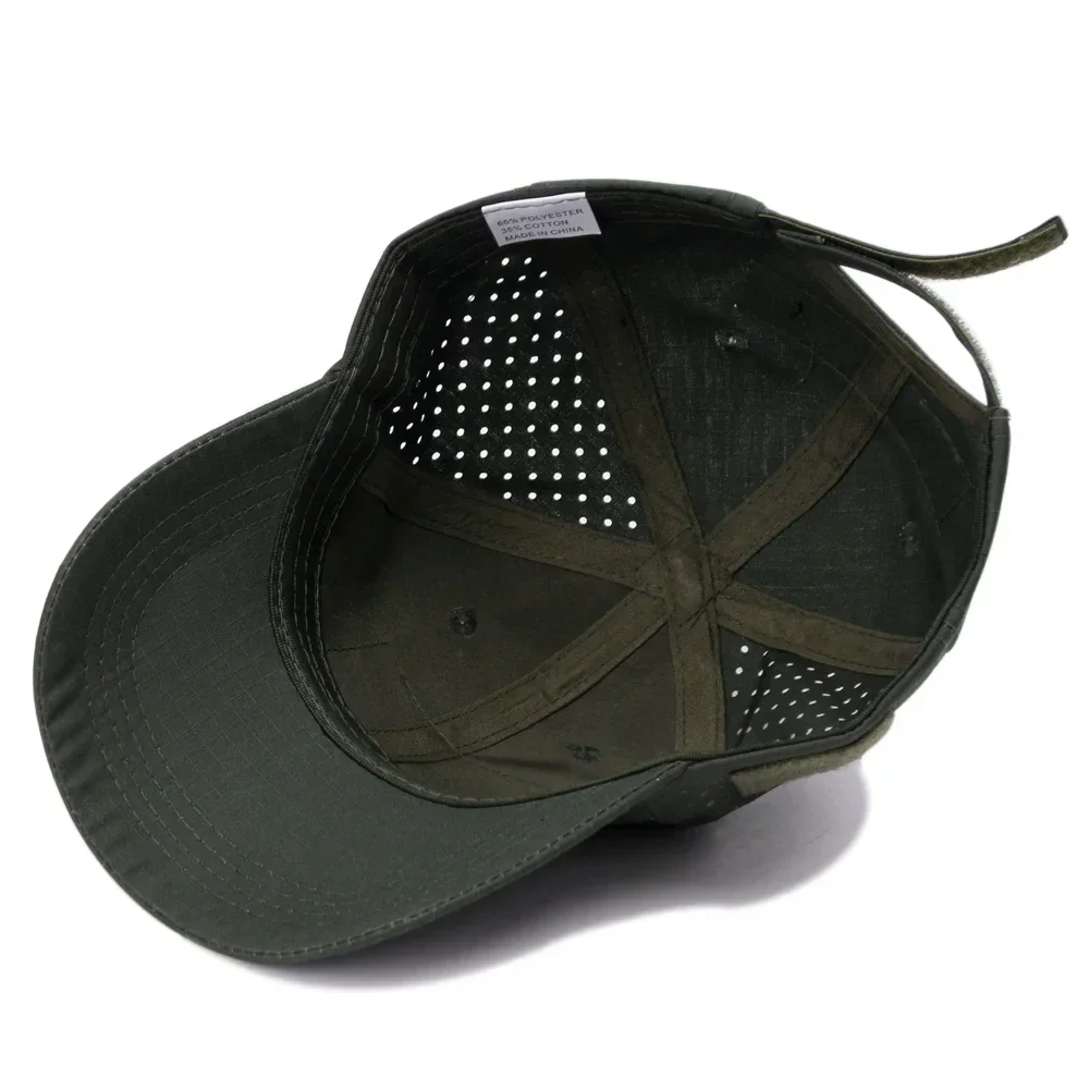 Camouflage Tactical Baseball Cap Velcro Patch Glasses Hole Men Outdoor Sports Hiking Fishing Hunting Summer Sun Visor Hat view 5
