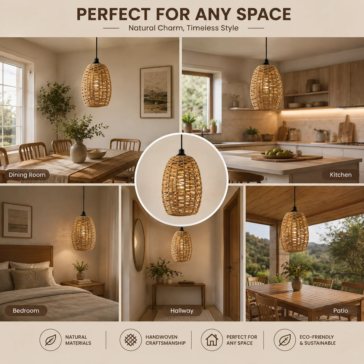E27 Hemp Rope Woven Iron Adjustable Pendant Lamp with 1.2m Hanging Wire for Kitchen Island Bar Corridor Decorative Lighting Bulb