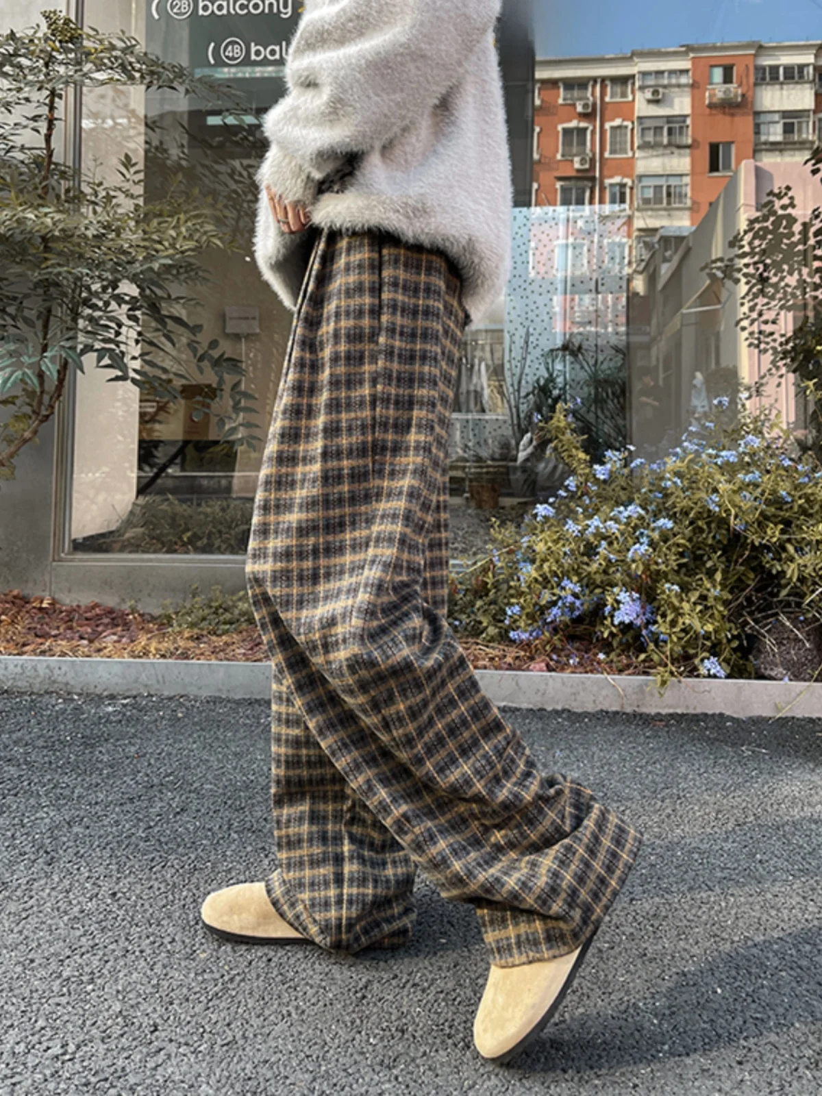 

Laid-ba Vintage High-end Plaid Woolen Wide-leg Pants 2025 New Sle Trendy Big Size Casual Trousers for Men