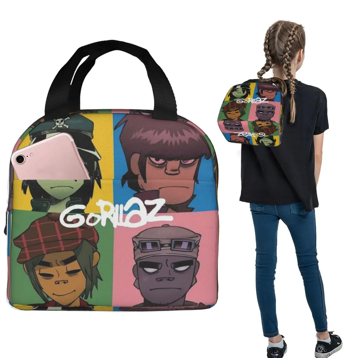 Gorillaz Virtual Band Music Insulated Lunch Bag for Women Kids Portable Food Boxes Thermal Lunch Box Tote