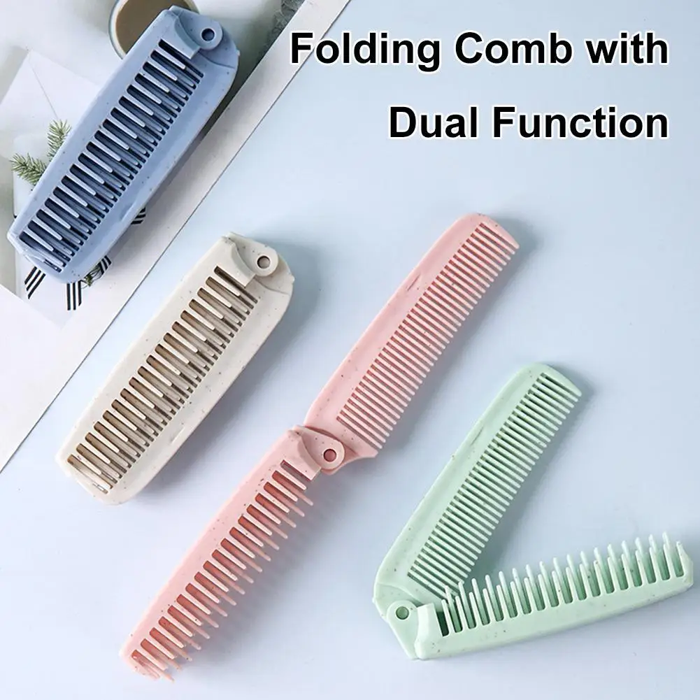 

2-in-1 Foldable Hair Brush, Dual-Sided Comb for Straight & Curly Hair, Portable Travel Wheat Straw Brush for Styling